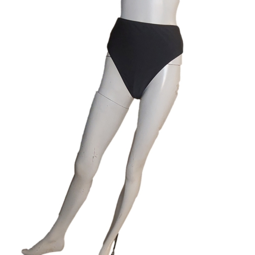 HIGH WAIST NWT SHIRRED BLACK BIKINI BOTTOM SIZE XL